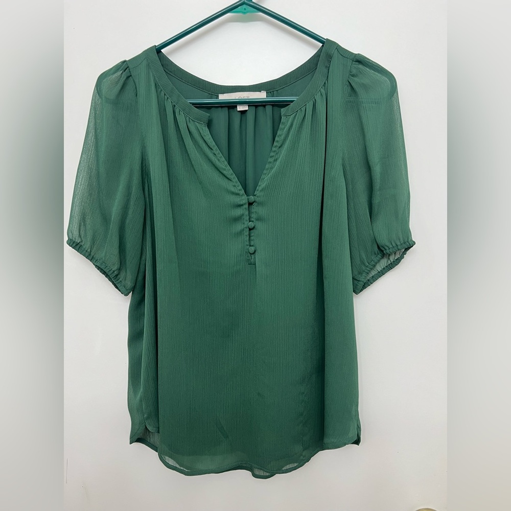 LOFT Women’s Puff Sleeve Henley Blouse, Sz S